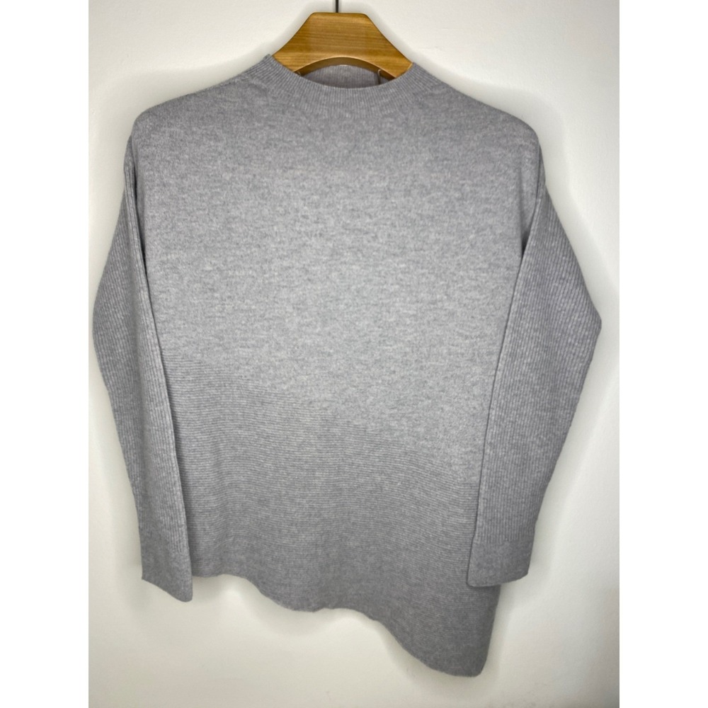 Celtic & Co Mock Neck Asymmetrical Hem Knit Sweater Medium Grey Made in UK